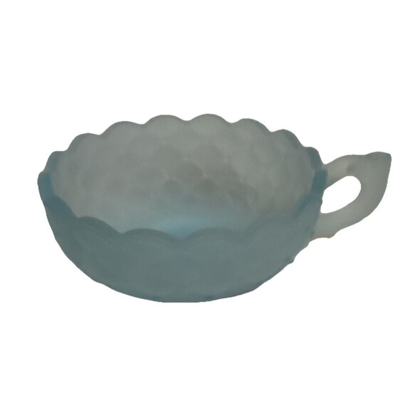Imperial Glass Light Blue Candy Dish Satin Impressed Pansy Nappy Textured Handle - Picture 2 of 15